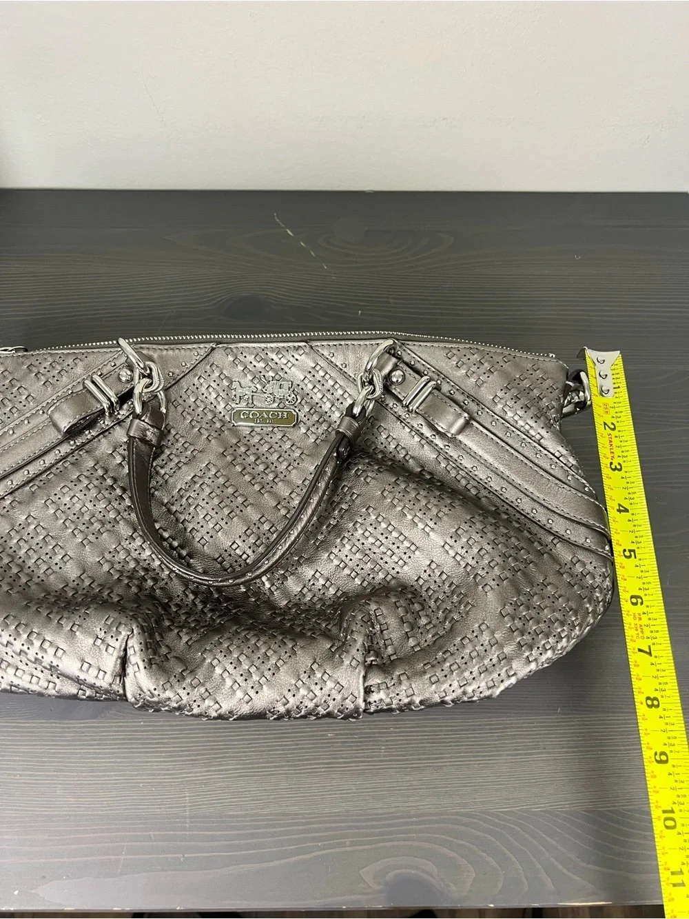 Coach Madison Sophia Pewter Woven Leather Satchel Gun Metal Bag